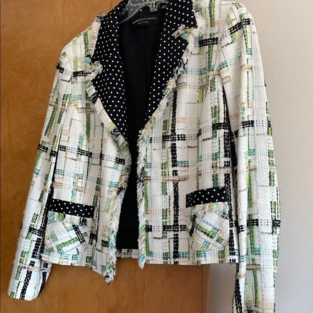 Multicolor Tweed Blazer with Polka Dot Accents